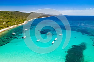 Amazing Adriatic sea in Croatia. Aerial view of azure turquoise lagoon on Sakarun beach on Dugi Otok island