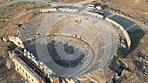 Amazing Aerial Close Up of Hierapolis, Theater, Cotton Castle, Pamukkale, Denizli