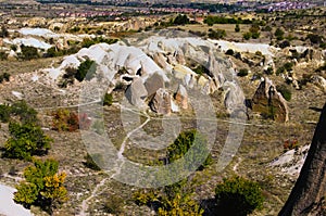 Amazing aerial landscape view of geologic formations of Cappadocia. Amazing shaped sandstone rocks