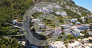 Amazing aerial view of beautiful Amalfi Coast in summer season, Italy. Drone viewpoint