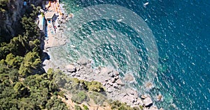 Amazing aerial view of beautiful Amalfi Coast in summer season, Italy. Drone viewpoint