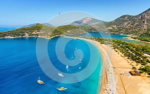 Amazing aerial view of Blue Lagoon in Oludeniz, Turkey