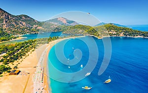 Amazing aerial view of Blue Lagoon in Oludeniz, Turkey