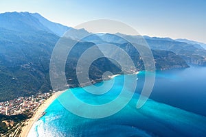 Amazing aerial view of Blue Lagoon in Oludeniz, Turkey