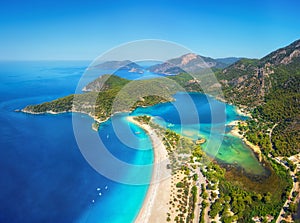 Amazing aerial view of Blue Lagoon in Oludeniz, Turkey photo