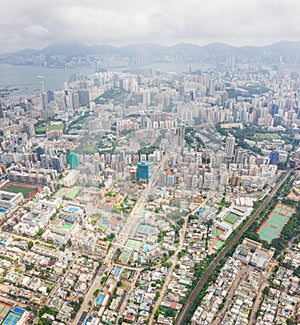 Amazing aerial view cityscape of Kowloon Tong, residential districk of Hong Kong, daytime