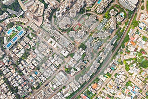 Amazing aerial view cityscape of Kowloon Tong, residential districk of Hong Kong, daytime