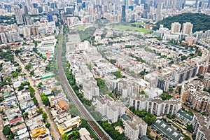 Amazing aerial view cityscape of Kowloon Tong, residential districk of Hong Kong, daytime