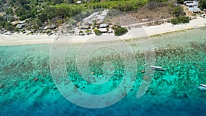 Amazing aerial view of Gili Meno coastline on a sunny day, Indonesia photo