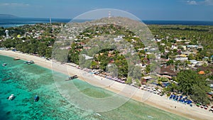 Amazing aerial view of Gili Trawangan coastline on a sunny day, Indonesia photo