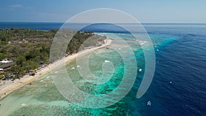 Amazing aerial view of Gili Trawangan coastline on a sunny day, Indonesia photo