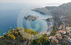 Amazing Aerial View of Isola Bella Island in Taormina, Sicily
