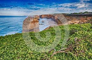 Amazing aerial view of limestone rocks above the ocean, Twelve A