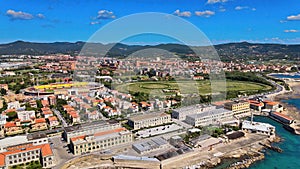 Amazing aerial view of Livorno coastline, Tuscany