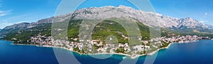 Amazing aerial view of Makarska riviera, Dalmatia, Croatia, landscape. Tourist resort, Adriatic sea coast, travel background