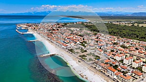 Amazing aerial view of Marina di Pisa coastline, Tuscany