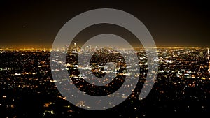 Amazing aerial view over the city of Los Angeles at night - travel photography