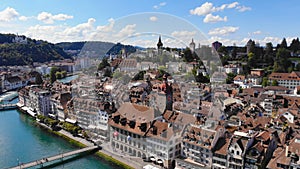 Amazing aerial view over the historic district of Lucerne in Switzerland