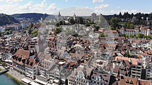 Amazing aerial view over the historic district of Lucerne in Switzerland