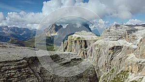 Amazing aerial view from Piz Boe mountain in Italian Dolomites