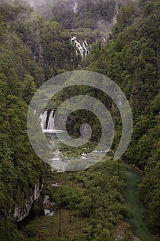 Amazing aerial view on Plitvice National Park waterfalls