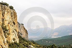 Amazing aerial view from scenic rocks and cliffs, Geyikbayiri, Turkey. Outdoor activity and recreation place