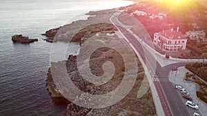 Amazing aerial view at sunset of the little village of Cascais, Lisbon , Portugal