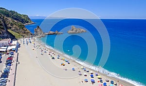 Amazing aerial view of Tonnara Beach in Calabria, Italy