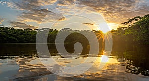 amazing Amazon river with a beautiful sunset in the background in high resolution and sharpness