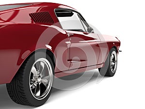 Amazing American vintage muscle car - cherry red - rear wheel closeup shot