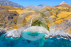 Amazing Ammoudi, Ammoudaki, Damnoni beaches in Crete island, Greece near famous resort of Plakias.