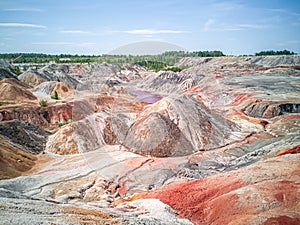 Amazing  apocalyptic landscape like a planet Mars surface. Solidified red-brown black Earth surface. Barren, cracked and scorched