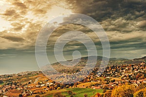 Amazing autumn landscape of Lavaux vineyards