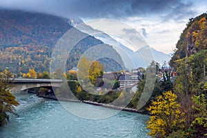 Amazing Autumn Landscape of Rhone River, Switzerland