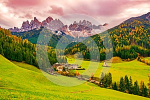 Amazing autumn scenery of Santa Maddalena village, South Tyrol, Dolomite Alps, Italy photo