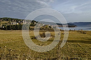 Amazing autumn view holiday village around Tsigov chark resort and Batak dam reservoir, Rhodope mountains