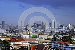 Amazing Bangkok scenic urban view of skyline business district from golden mountain viewpoint in Thailand