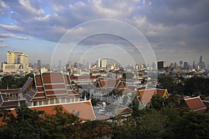 Amazing Bangkok scenic urban view of skyline business district from golden mountain viewpoint in Thailand