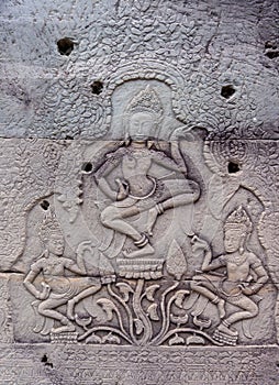 Amazing bas-relief or stone carving on the wall of Angkor Wat Temple, Siem Reap, Cambodia