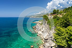 Amazing rocky coast in Himare on albanian riviera, Albania photo