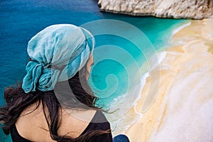 Amazing beach and coastline from Kaputas, Antalya, Turkey. The girl watching the coast of KaputaÅŸ. Holiday, tourism and travel