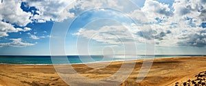 Amazing beach with endless horizon.  Background and Atlantic Ocean. Beach, Fuerteventura, Canary Islands, Spain