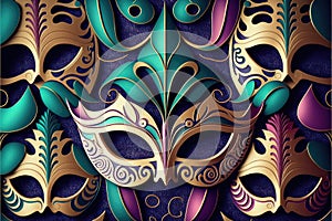 Amazing and beautiful carnival masks to use as background. Fun time. Generative AI