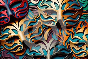 Amazing and beautiful carnival masks to use as background. Fun time. Generative AI