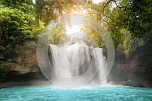 Amazing beautiful waterfalls in tropical forest at Haew Suwat Waterfall in Khao Yai National Park, Nakhonratchasima, Thailand