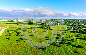 Amazing Bird`s eye view over Ranch farm land in Texas Hill Country Austin Texas