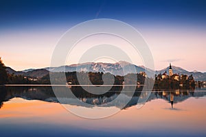 Amazing Bled Lake on sunset, Slovenia, Europe