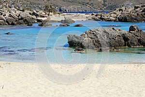 Amazing blue lagoon kedrodasos beach creta island red sand cost clear waters modern background high quality prints