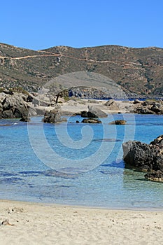 Amazing blue lagoon kedrodasos beach creta island red sand cost clear waters modern background high quality prints