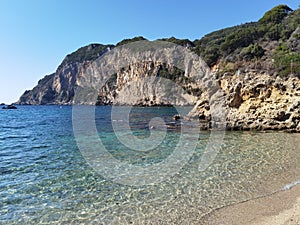 Amazing blue sea water landscape with beautiful rocks in the summer. Dream travel destination beach